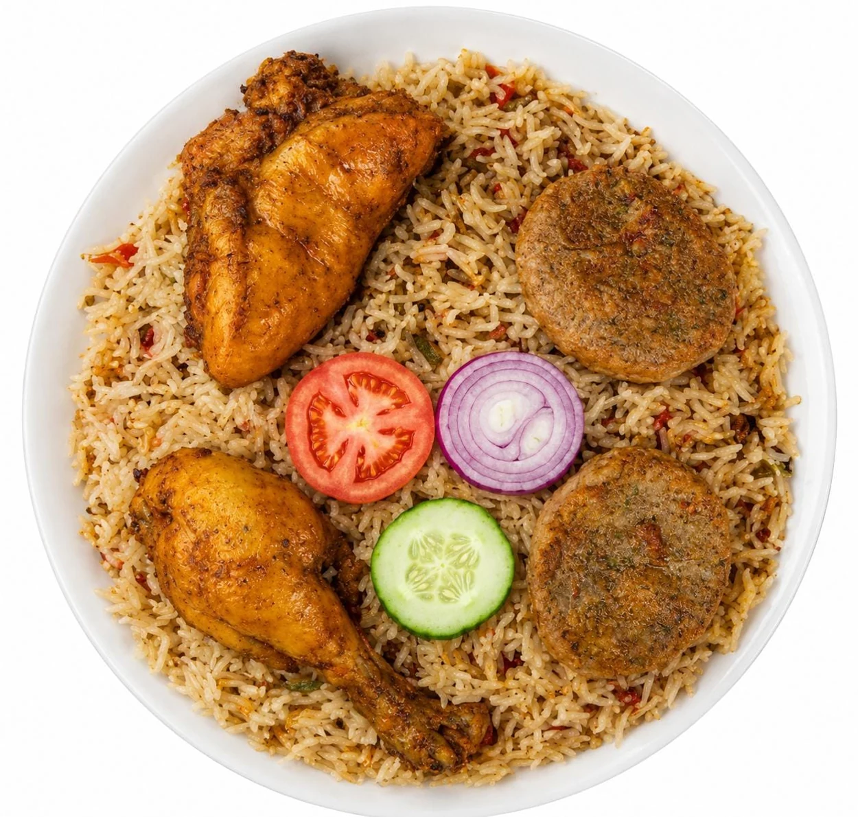 Chicken pulao special served with kabab
